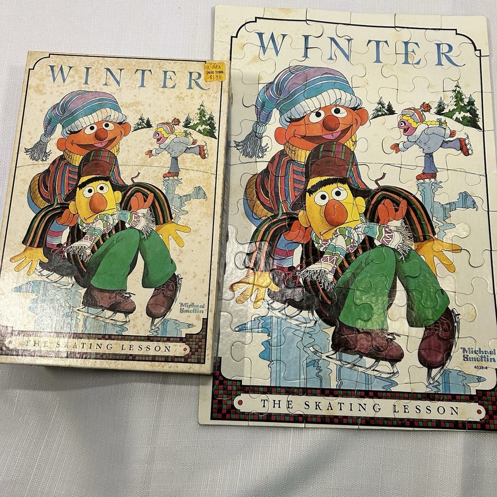 Vintage Milton Bradley Sesame‎ Street Muppets Winter Ice Skating 60pc Puzzle